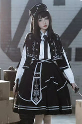 Black Battle of Thorns Print Ruffle Gothic Military Handsome Lolita Skirt